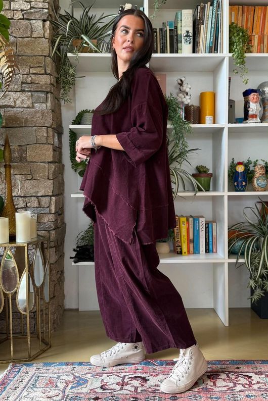 Lock Needlecord Panel Dip Side Top Aubergine